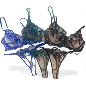 Lace Lingerie Set in Black, Green and Blue
